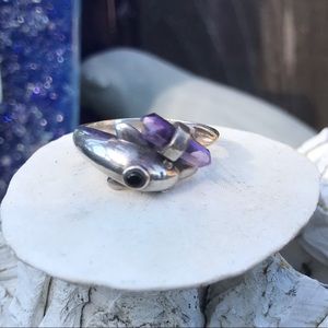 Sterling silver, amethyst and onyx ring
